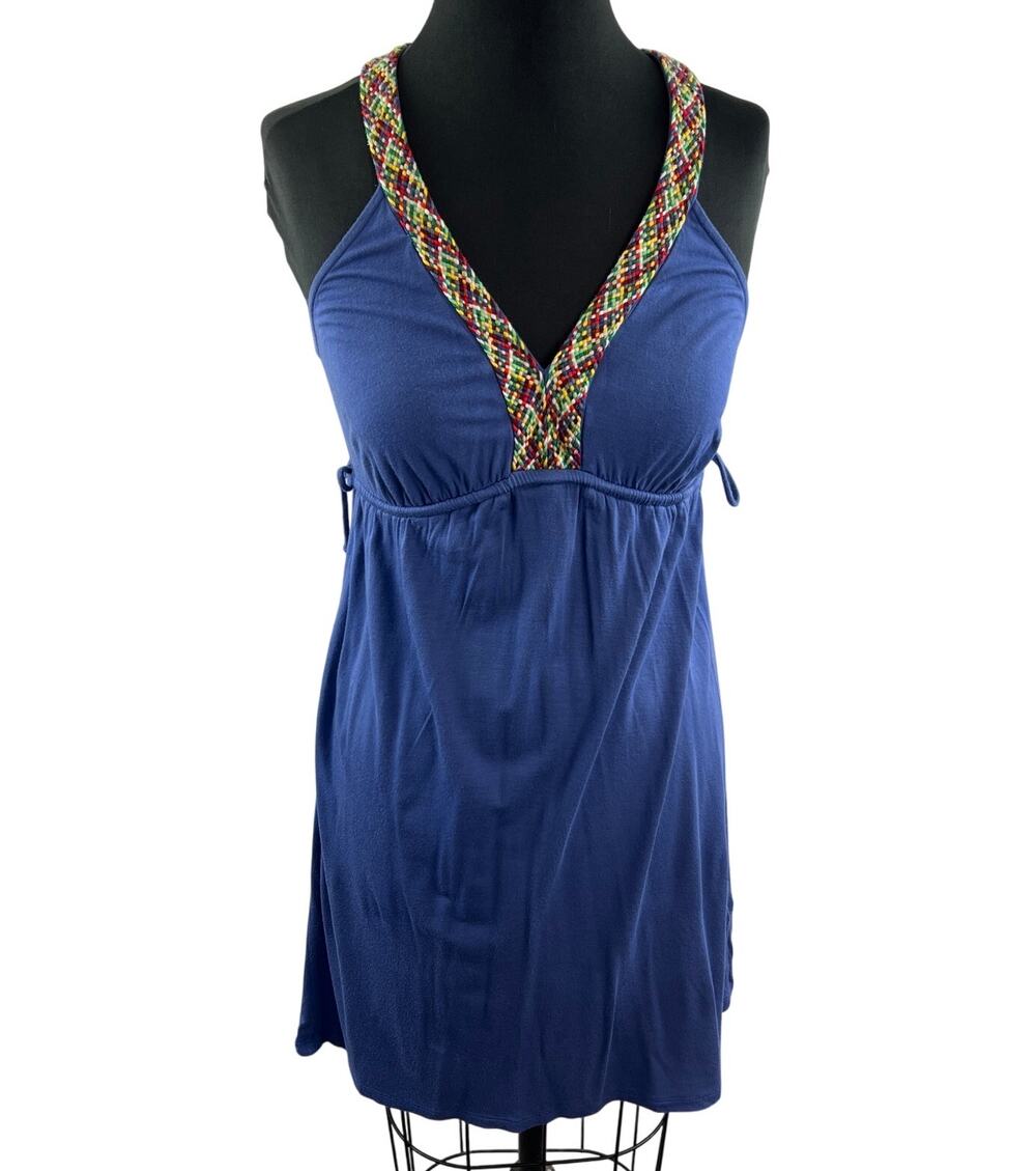 ELLA MOSS Blue Rainbow Multi Color Woven V Neck Sleeveless Dress Size S Small